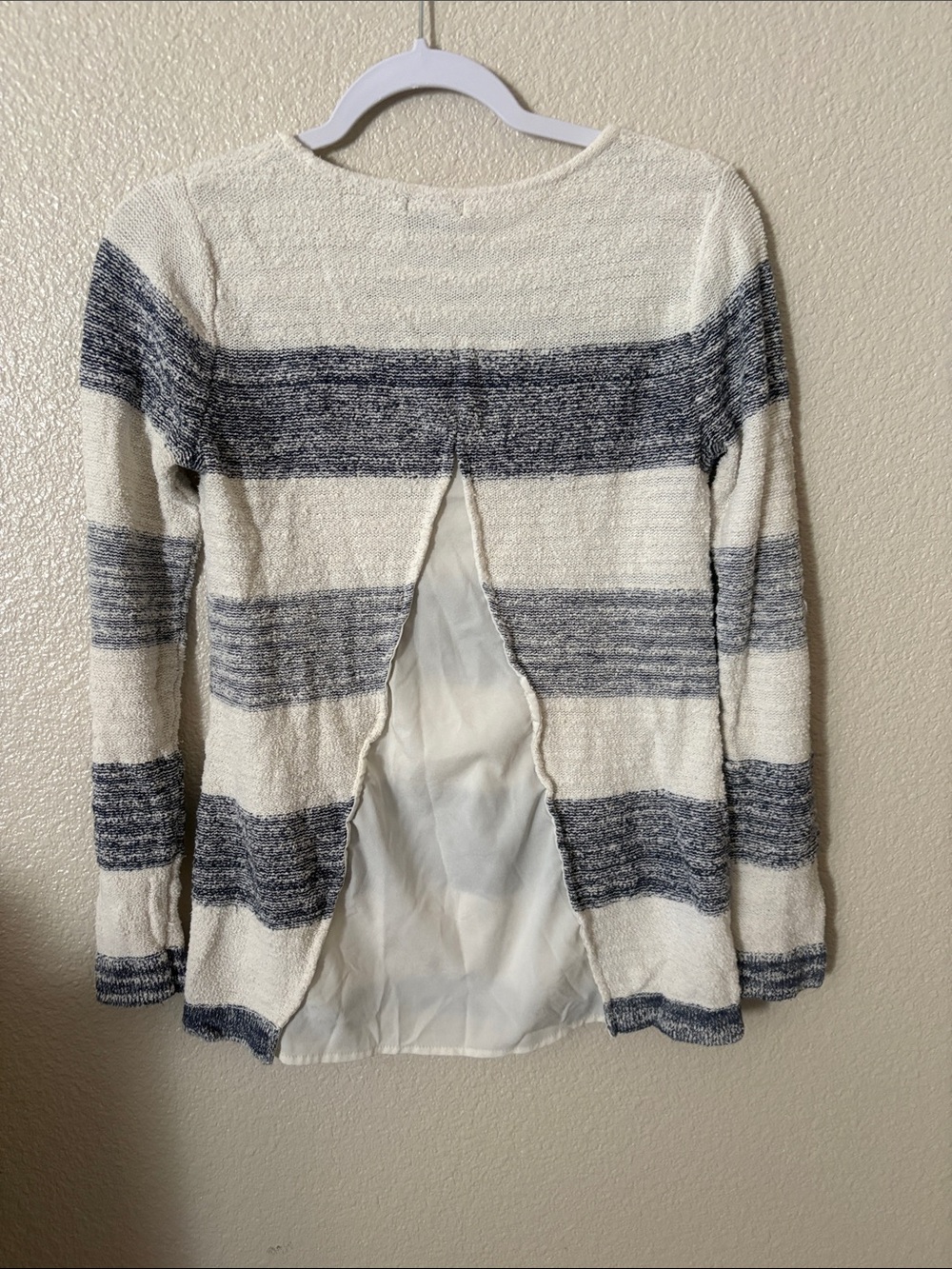 Calvin Klein Jeans Cream and Navy Striped Crew Neck Sweater - Picture 4 of 10